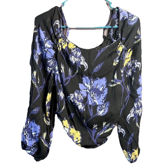 Ramy Brook Cori Floral Print Cold Shoulder Silk Top Women’s Small Black Purple - Picture 6 of 10